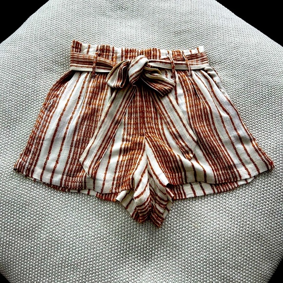 Lulu's High Waist Tan and White Striped Shorts - Picture 5 of 6